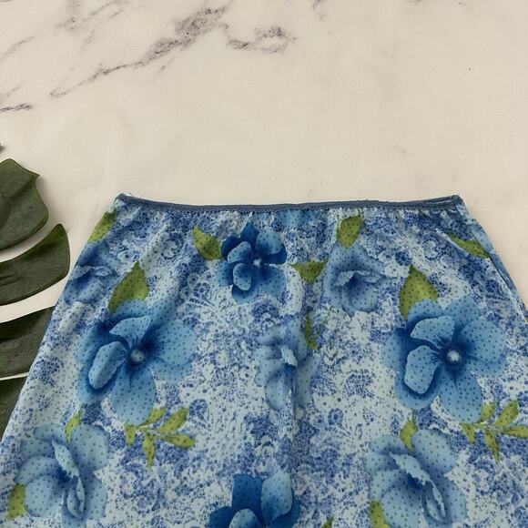 Xhilaration Womens Vintage Y2k Slip Skirt Size M Blue Green Floral Side Slit - Picture 2 of 11